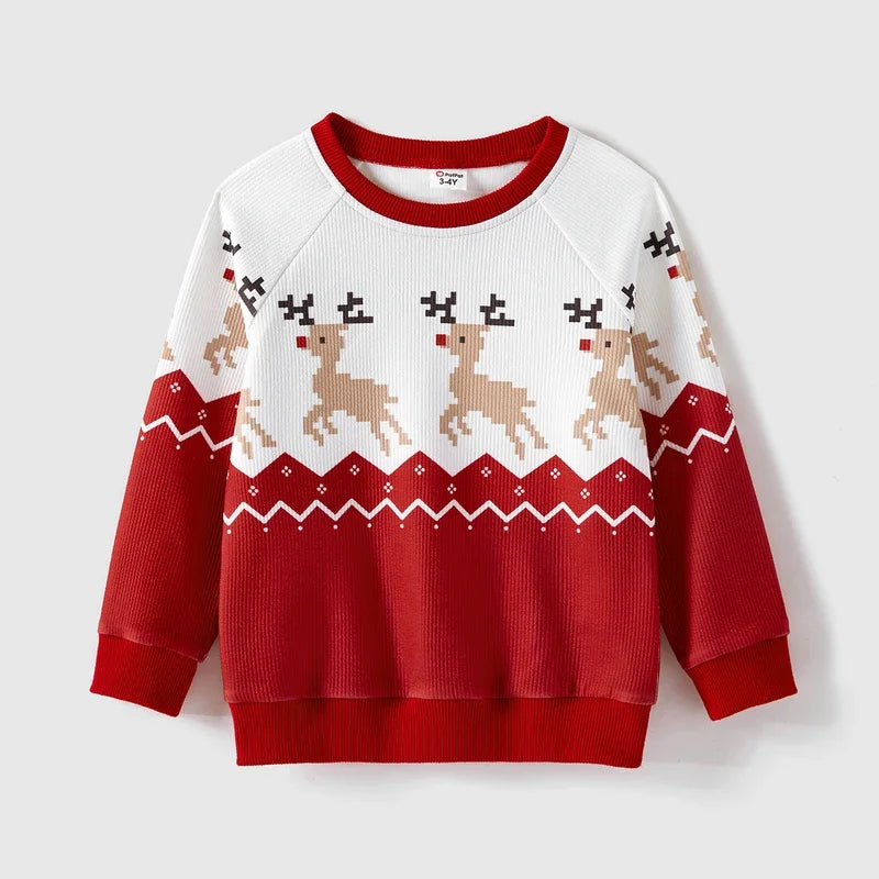 PatPat Christmas Family Portrait Matching Set Reindeer Print Raglan Sleeve Sweatshirt And Holiday Outfit