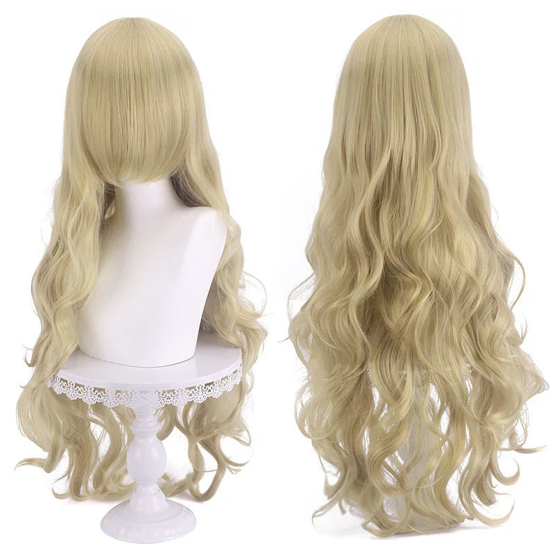 Diagonal Bangs Curly Long Wave Wig for Women Heat-resistant Fiber Synthetic Wig for Daily Cosplay