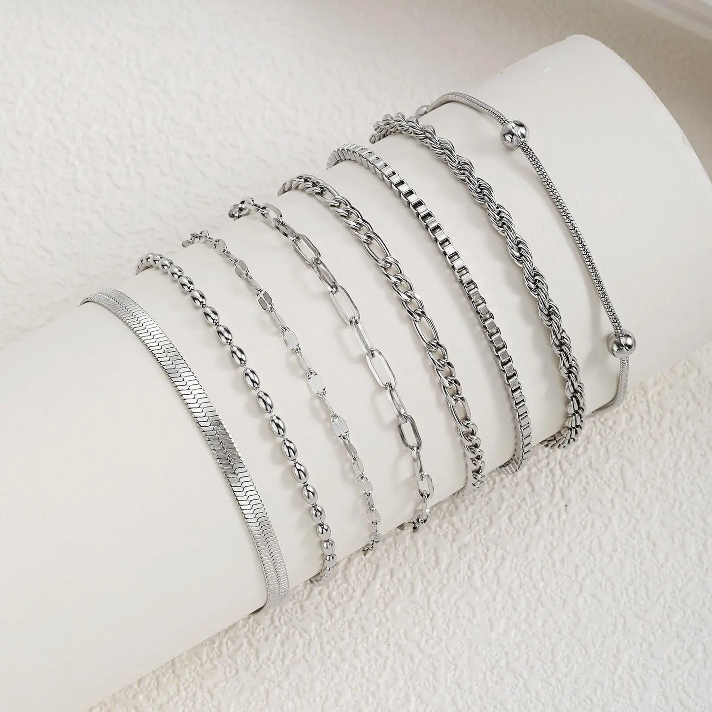 Women Chain Bracelet Silver Color, Stainless Steel Link Stackable Bracelets, Layered Fashion Accessories Gifts