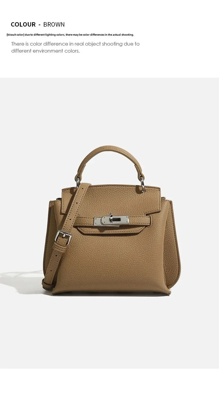 Fashionable Kelly Bag 2025 New Women's Crossbody Bag Retro Lychee Pattern Lock Buckle Single Shoulder Diagonal Bag Luxury Feel