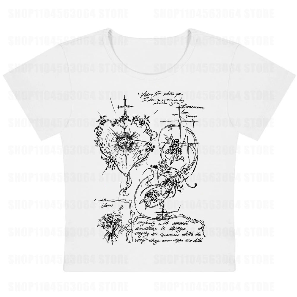 2k Fairy Grunge Graphic T-Shirts for Women E-Girls Goth Rib Long Sleeve Tee Tops Vintage Emo Clothes 2000s Retro Streetwear