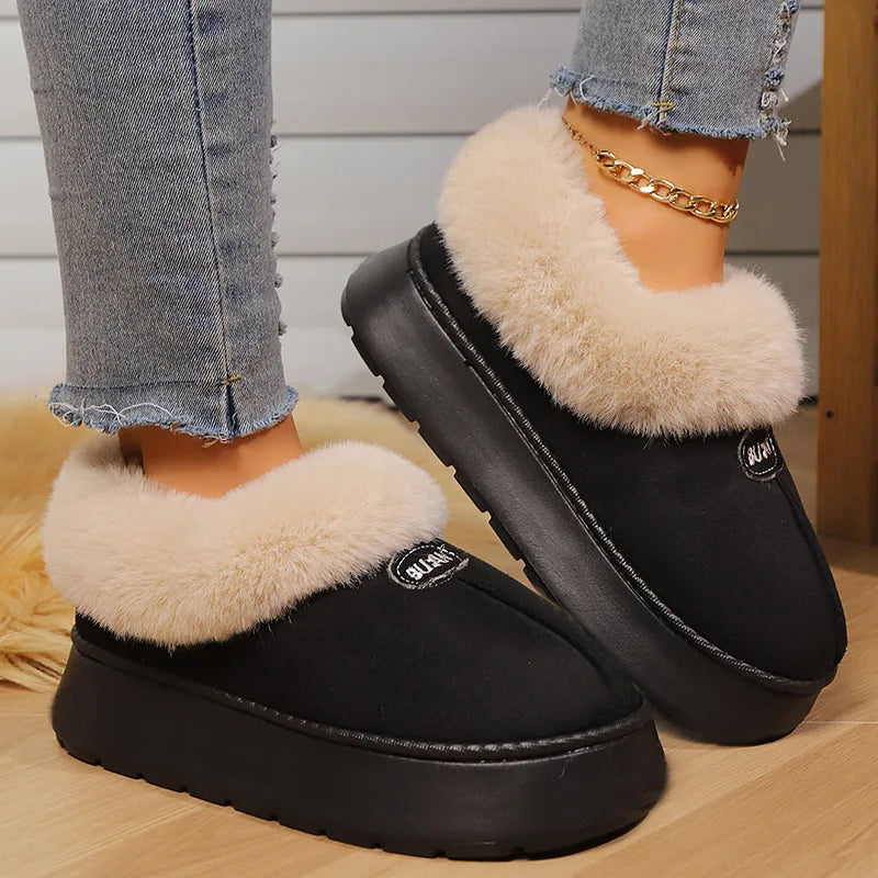 Winter Women Warm Plush Slippers Female Thick-soled Indoor Furry Shoes Men Outdoor Fashion Non-slip Slides Couples Cute Boots