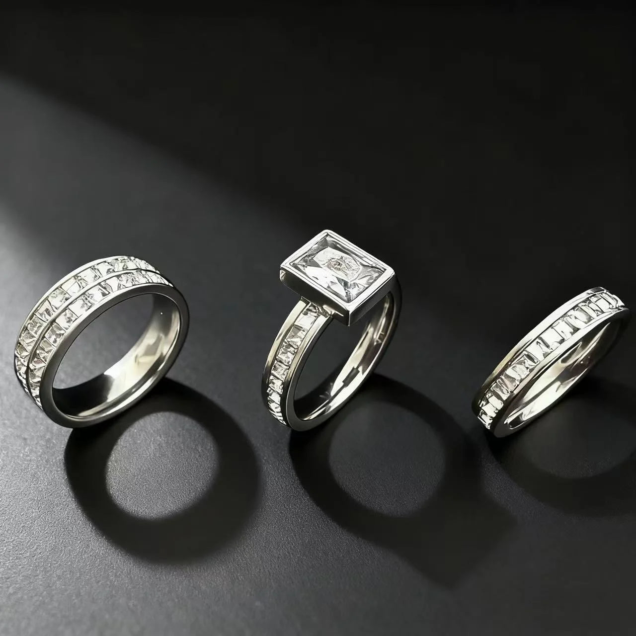 Luxury Zircon Stainless Steel Ring Set For Women 2025 Trend Finger Fashion Jewelry Accessories