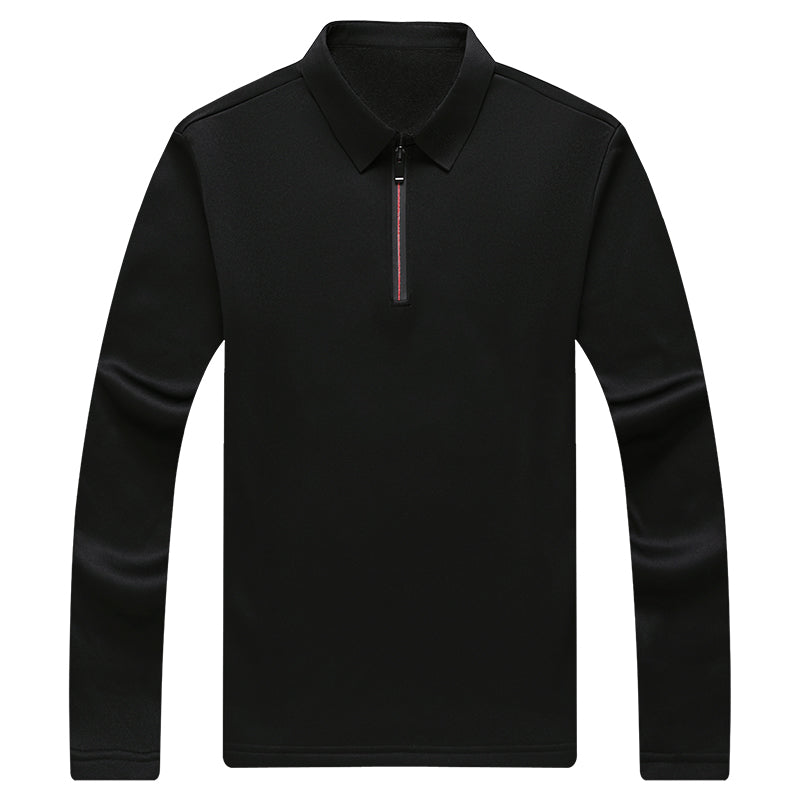 New T Shirt Zipper Polo Shirt Male Fashion Turn-Down Collar Long Sleeve Business Men Clothes