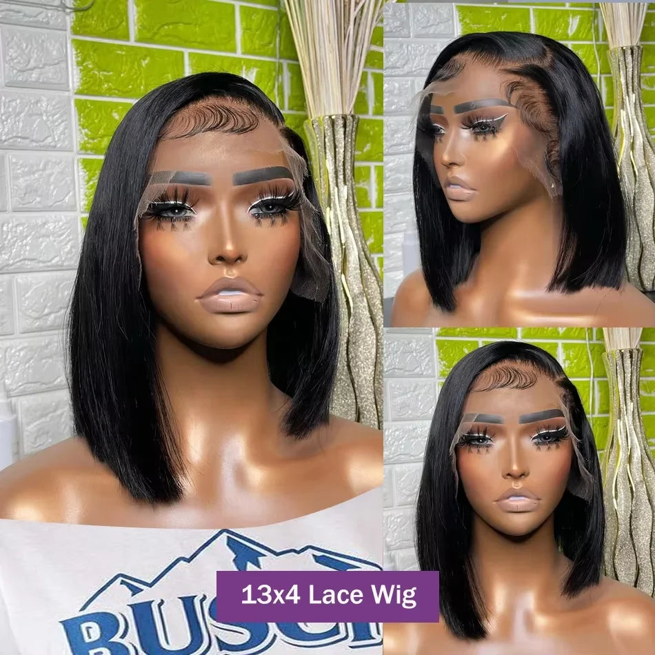 13x4 Bone Straight Short Bob Lace Front Human Hair Wigs 4x4 Lace Frontal Wig Brazilian 100% Human Hair 200 Density 12 14 16 Inch