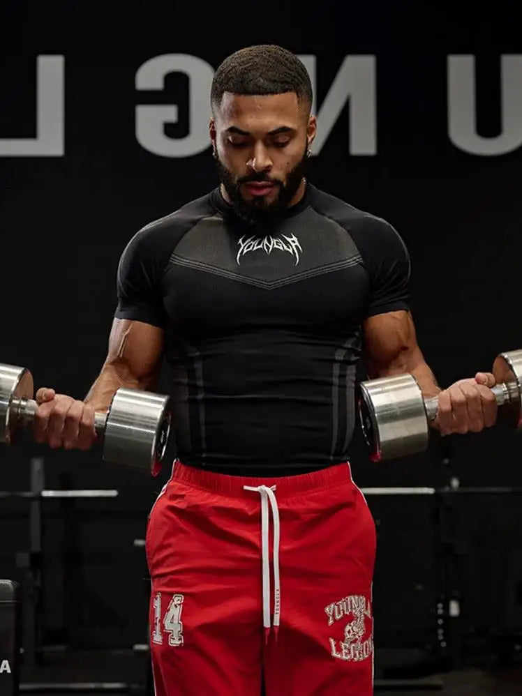 Men Short Sleeve 2025 Spring Autumn New StyleFitness Clothes Quick Drying Breathable Stretch Tight Fitting Clothing T-Shirt