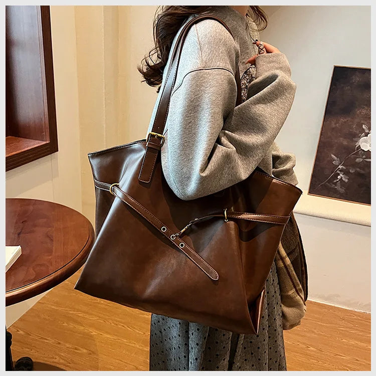 Large Capacity Winter Lady Shoulder Bag Vintage Casual Girl Tote Bags Y2K Pu Leather Female Handbags Women's Commuter Bag Purse