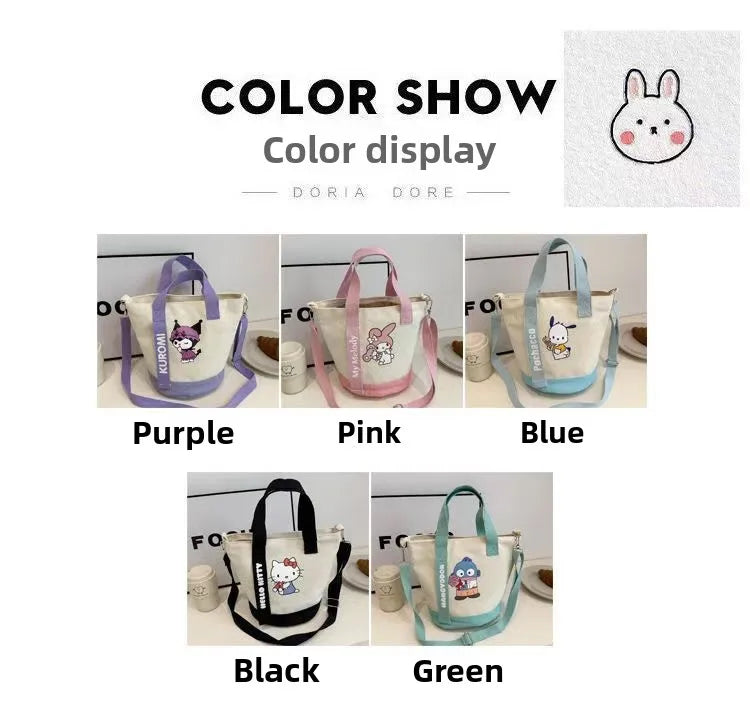 Sanrio Hello Kitty Kuromi Canvas Shoulder Bag Kawaii Anime Print Lightweight Crossbody Purse for Girl