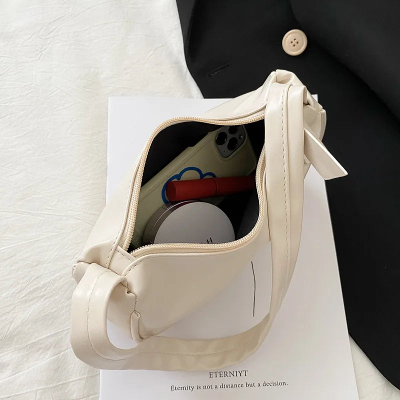 New Retro Soft PU Leather Women Shoulder Underarm Bags Casual Solid Color Small Top-Handle Handbags Ladies Fashion Shoulder Bags