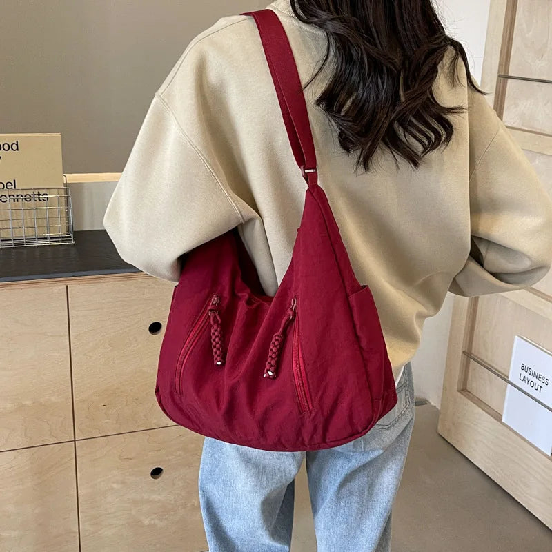 Trendy Women's Soft Cloth Shoulder Bag Solid Color Student 2025 Spring Y2k Casual Style Big Handbags Crossbody Bags for Women