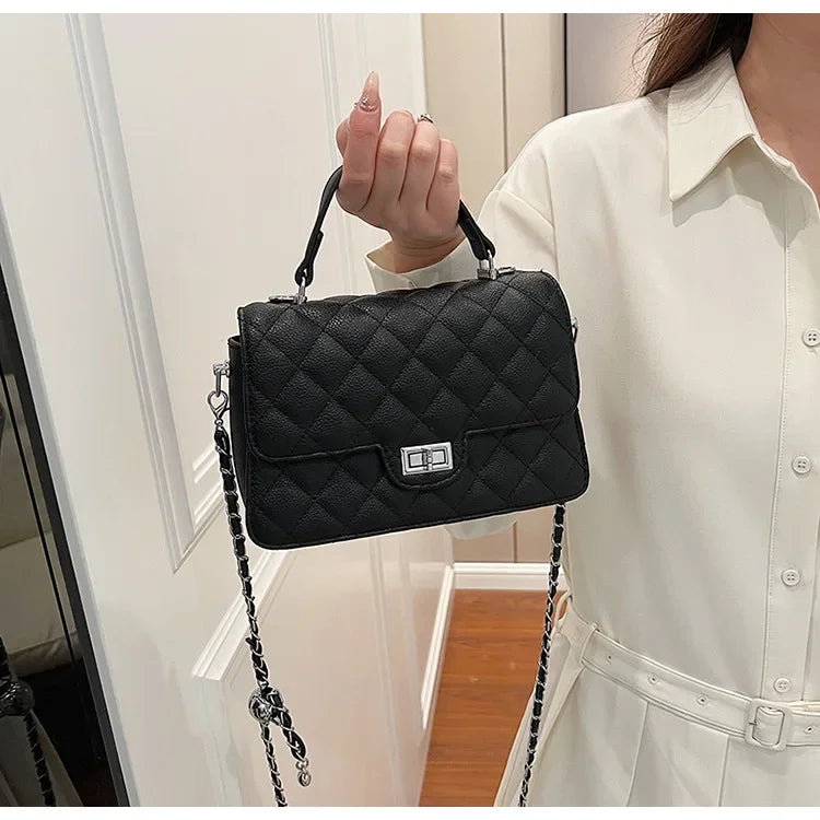 Small Square Lattice Chain Crossbody Bag Women's Shoulder Handbag Simple Handheld Underarm Bag Hot Sale Of The Season New Versat