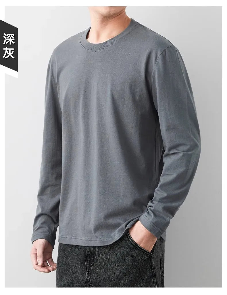 Fast Delivery T-Shirts Men Long Sleeves Tee Tops Male Autumn Plain Cotton Tshirts Plus Size 4XL 5XL Undershirts Man Clothing
