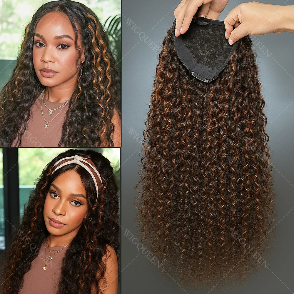 1B/30 highlight 3 In 1 Half Wigs Human Hair Drawstring Burmese 3C 4A Curly Invisible Half Wigs Water Wave Half Wigs Human Hair