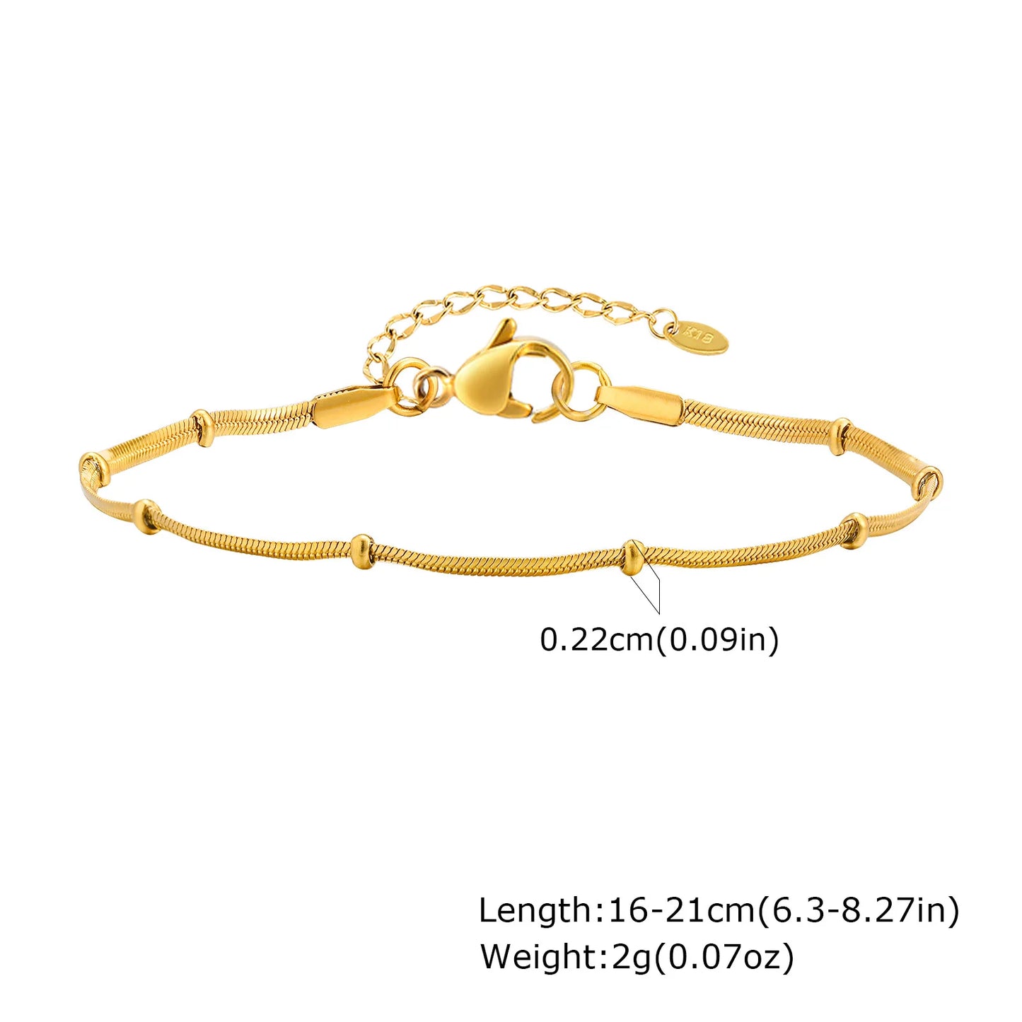 Stainless Steel Snake Ball Bead Chain Bracelet For Women, 18k Gold Plated Thin Link Layered Hand Wristband Christmas Gift