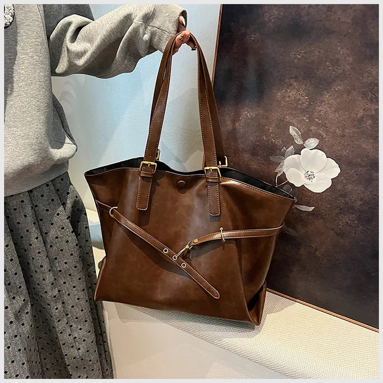 Large Capacity Winter Lady Shoulder Bag Vintage Casual Girl Tote Bags Y2K Pu Leather Female Handbags Women's Commuter Bag Purse