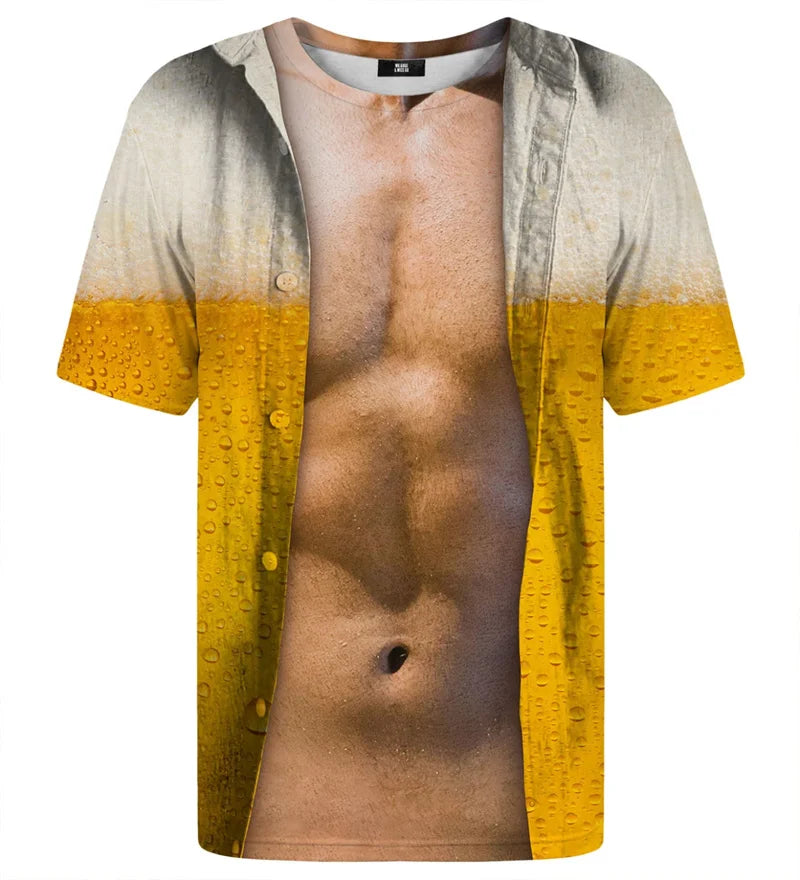 Beer Lover Cosplay T-shirt For Men Clothes Funny Humor Short Sleeve T Shirts Harajuku Fashion Cartoon Pattern Party Trend Tee