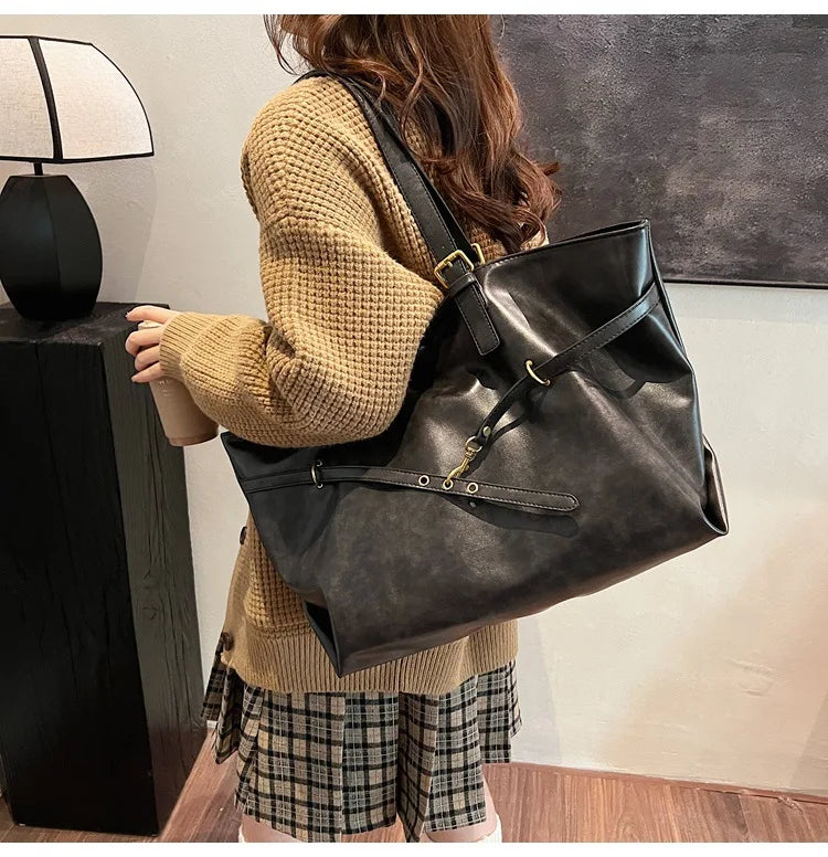 Large Capacity Winter Lady Shoulder Bag Vintage Casual Girl Tote Bags Y2K Pu Leather Female Handbags Women's Commuter Bag Purse