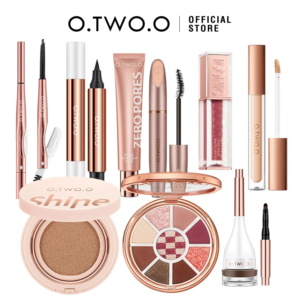 O.TWO.O Full Makeup Set Waterproof Mascara Eyeliner Foundation BB Cream Air Cushion Concealer Lipstick Face Primer Cosmetics Set