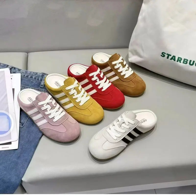 Baotou semi-slippers women's summer wear 2025 new super hot heelless flat German training shoes lazy one-foot women's shoes