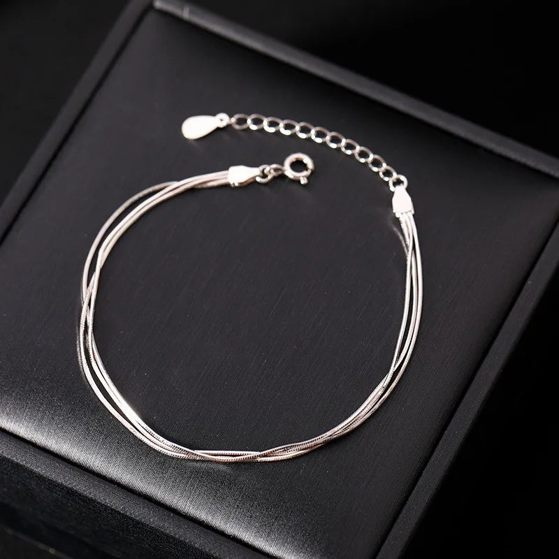 Fashion 925 Sterling Silver Bracelets for Women Simple Korean Multi Layer Coil Adjustable Bracelets Party Wedding Jewelry Gifts