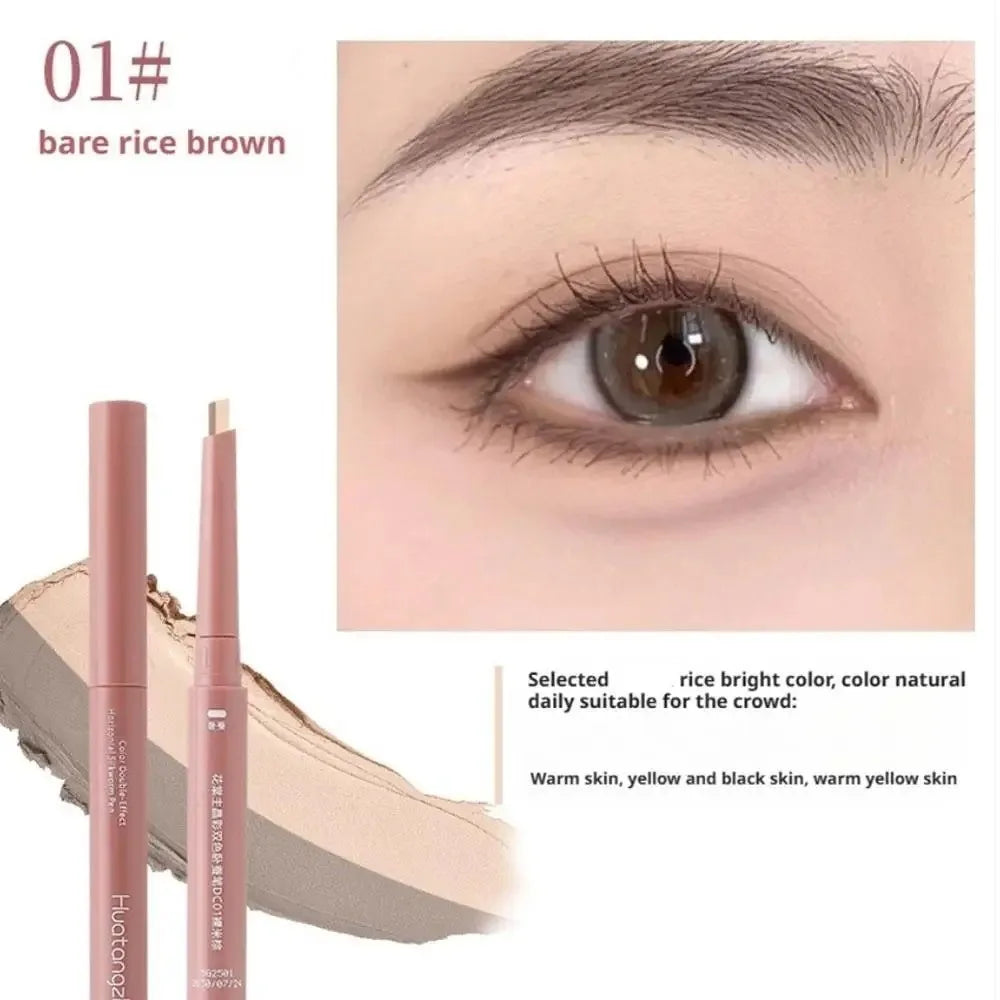 Double Ended Lying Silkworm Pencil Eye Makeup Tool with Brush Highlighter Makeup Pen Mulitfuntional Eye Brightener Makeup Stick