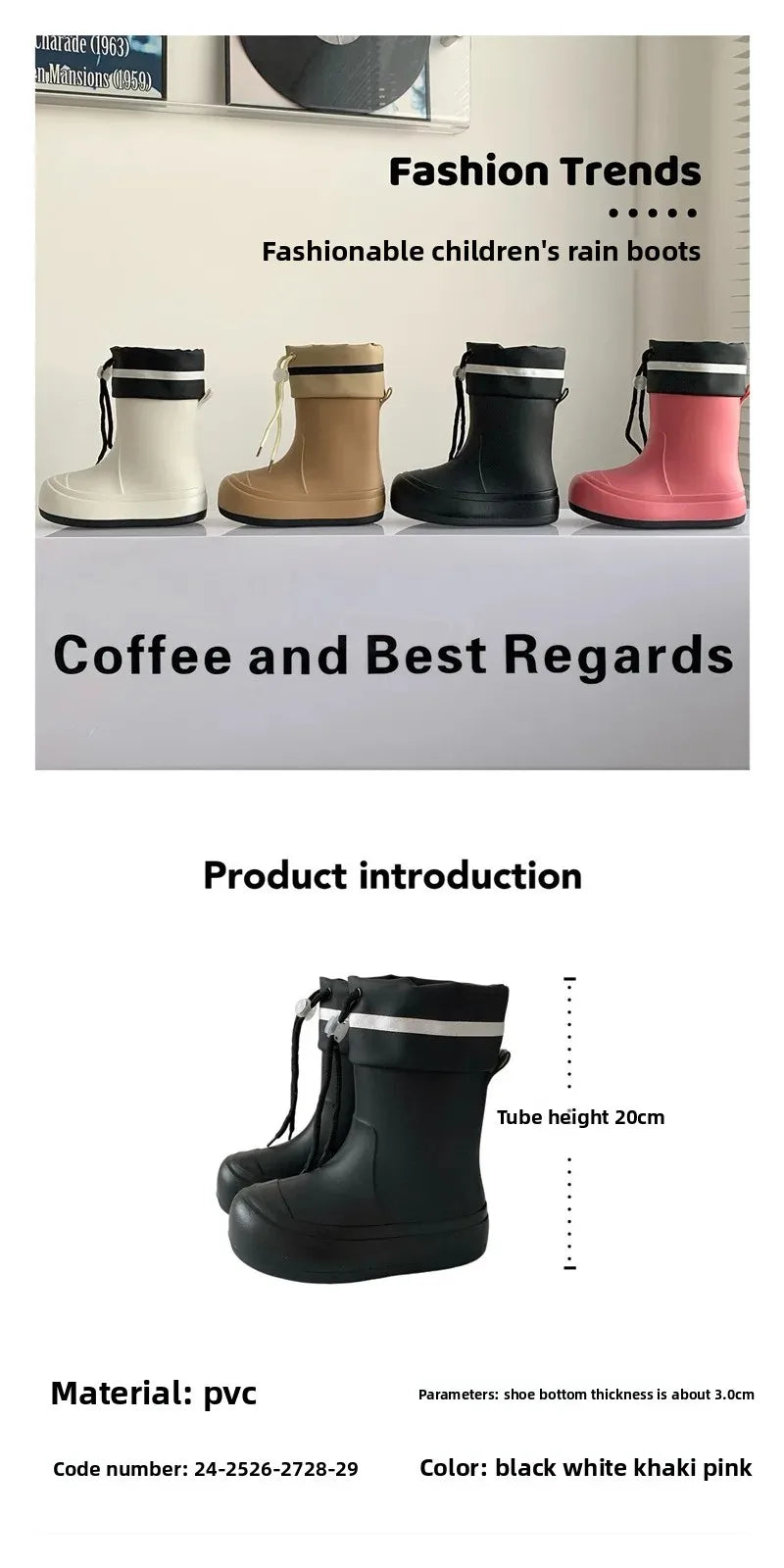 Cute Mid-Calf Rain Boots Women's Student Fashion Casual Play Water Outdoor School Shoes Parent-Child Rain Shoes PVC Material