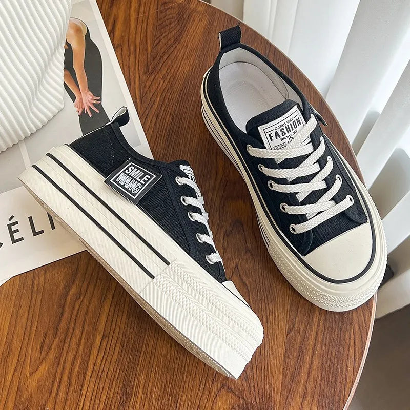 Spring Summer And autumn New thick-soled Canvas shoes Women's muffin sole Versatile Popular Sports small white Shoes Women 2025