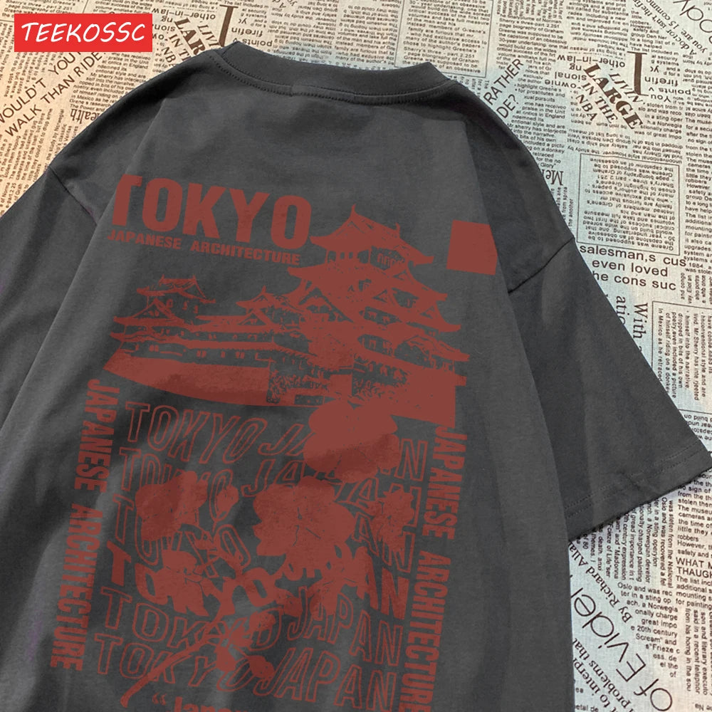 Trend Cotton Women'S T-Shirts Japanese Tokyo Sakura Printed Streetwear Soft Breathable Oversize Summer Street Female Clothes