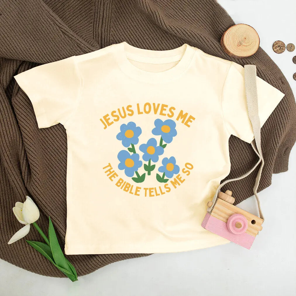 Jesus Loves Me Print Kids Shirt Retro Summer T-shirt Tops for Children Boys Girls Short Sleeve Tshirt Funny Toddler Clothes Tee
