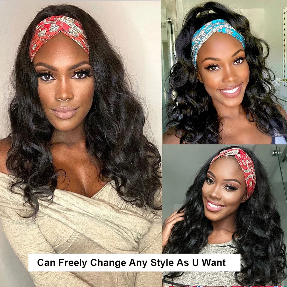 Headband Wig Human Hair Body Wave Virgin Human Hair Wigs for Black Women Full Machine Made Brazilian Ready To Wear Wig None Lace