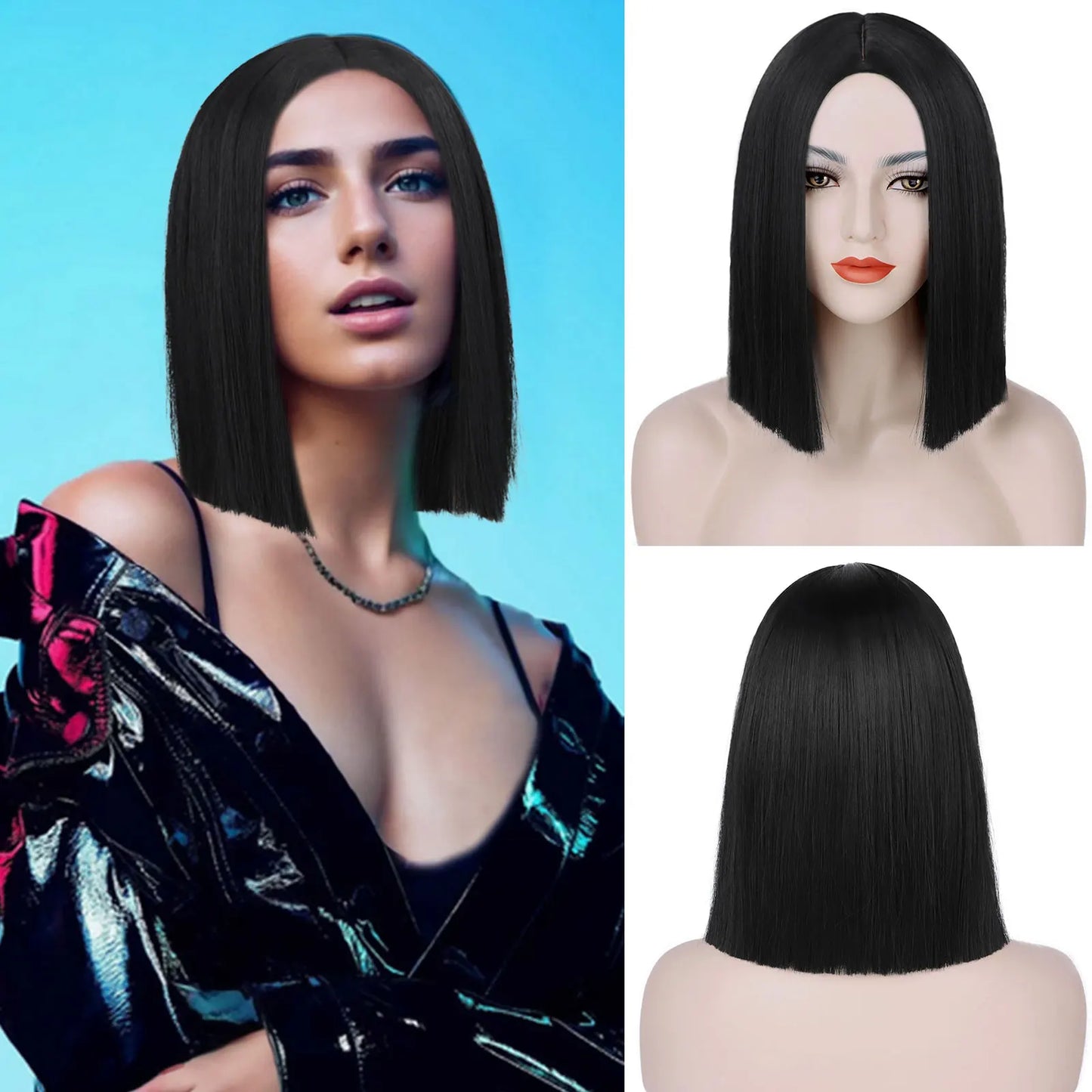 Light Blue Synthetic Short Bob Wig Straight Blue Wig for Women Shoulder Length Wigs Colorful Wig for Daily Use Party Cosplay