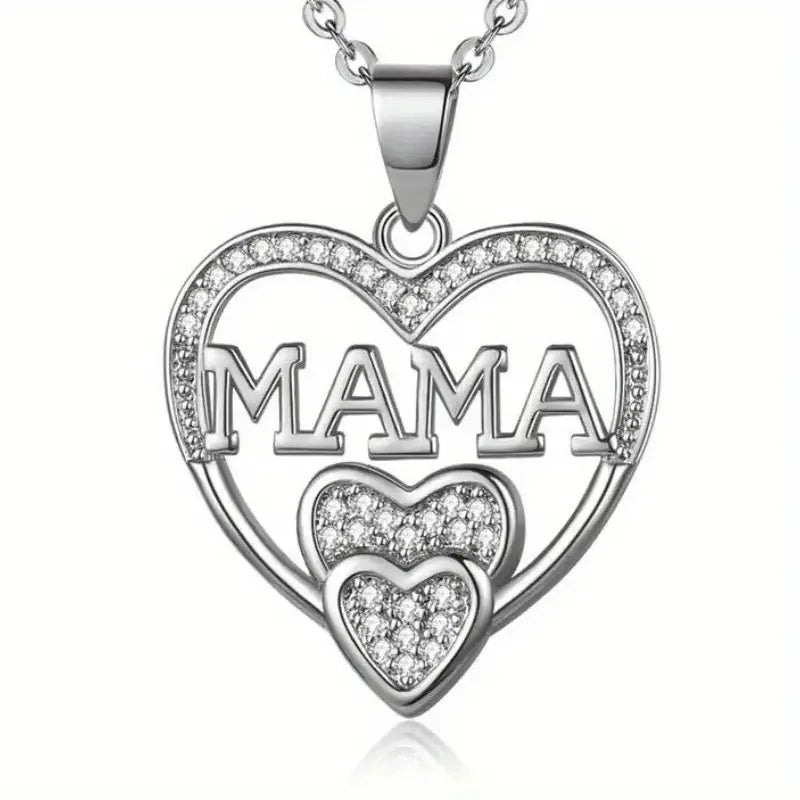 WLP 2025 Elegant Mother's Day Gift Heart Pendant MAMA Necklace for Women MOM Luxury Rhinestone Aesthetic Neck Necklace Jewelry