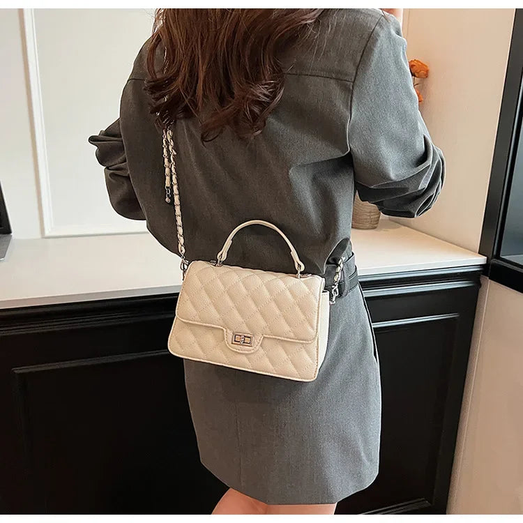Small Square Lattice Chain Crossbody Bag Women's Shoulder Handbag Simple Handheld Underarm Bag Hot Sale Of The Season New Versat
