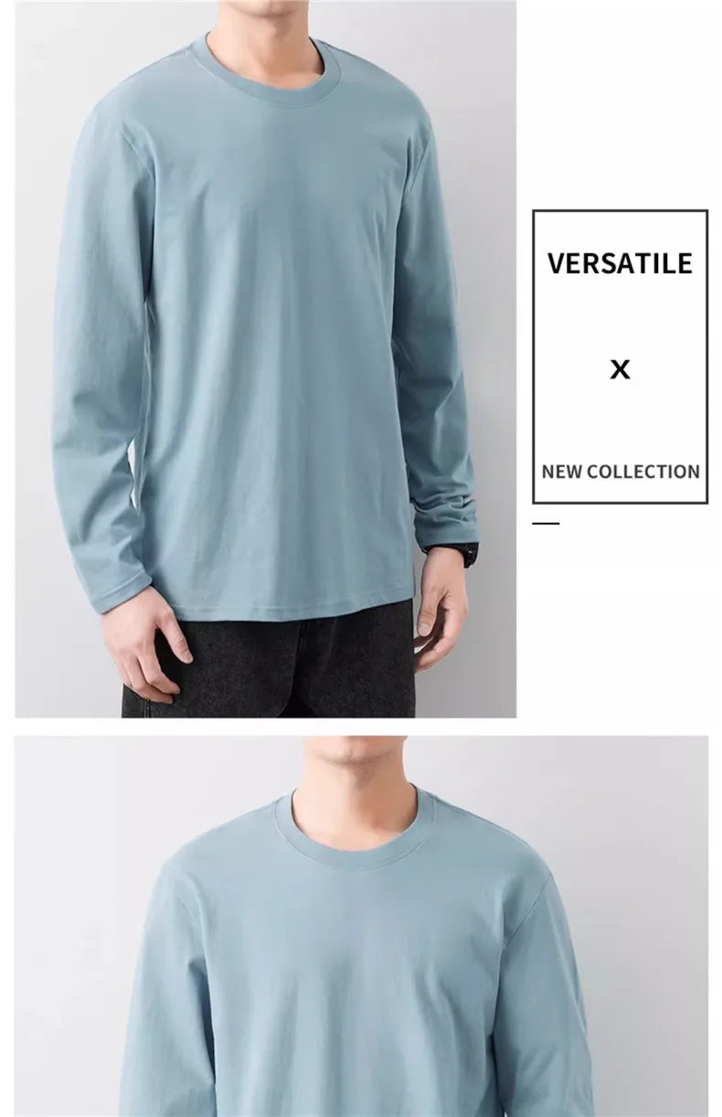 Fast Delivery T-Shirts Men Long Sleeves Tee Tops Male Autumn Plain Cotton Tshirts Plus Size 4XL 5XL Undershirts Man Clothing