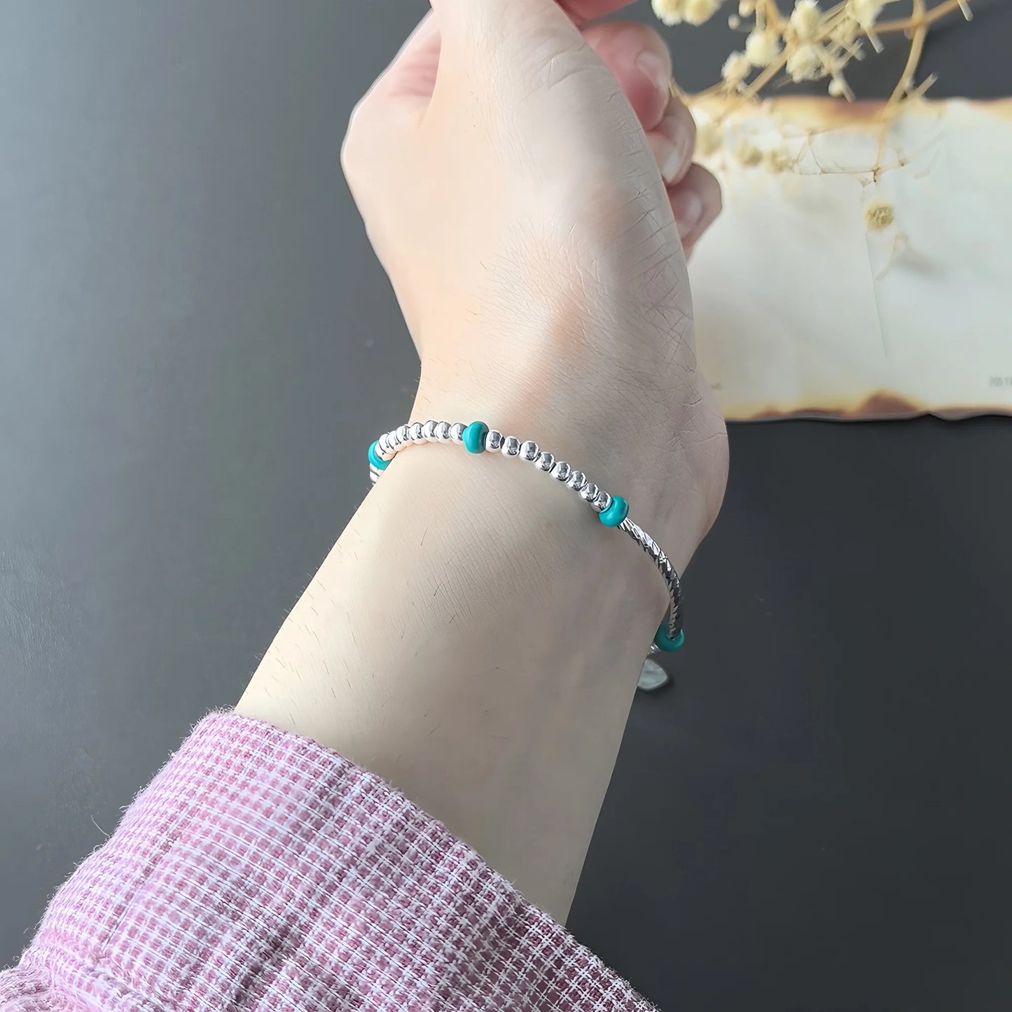 VENTFILLE 925 Sterling Silver Line Extremely fine Bracelet for Women Love Haert Bead Korean Ins Sweet Jewelry Gift Dropshipping