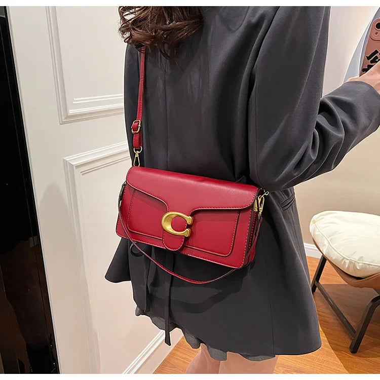 2025 New Women's High-End Pure Color Simple Square Bag Multi-Layer Commuting Single Shoulder Bag Neutral Minimalist Style
