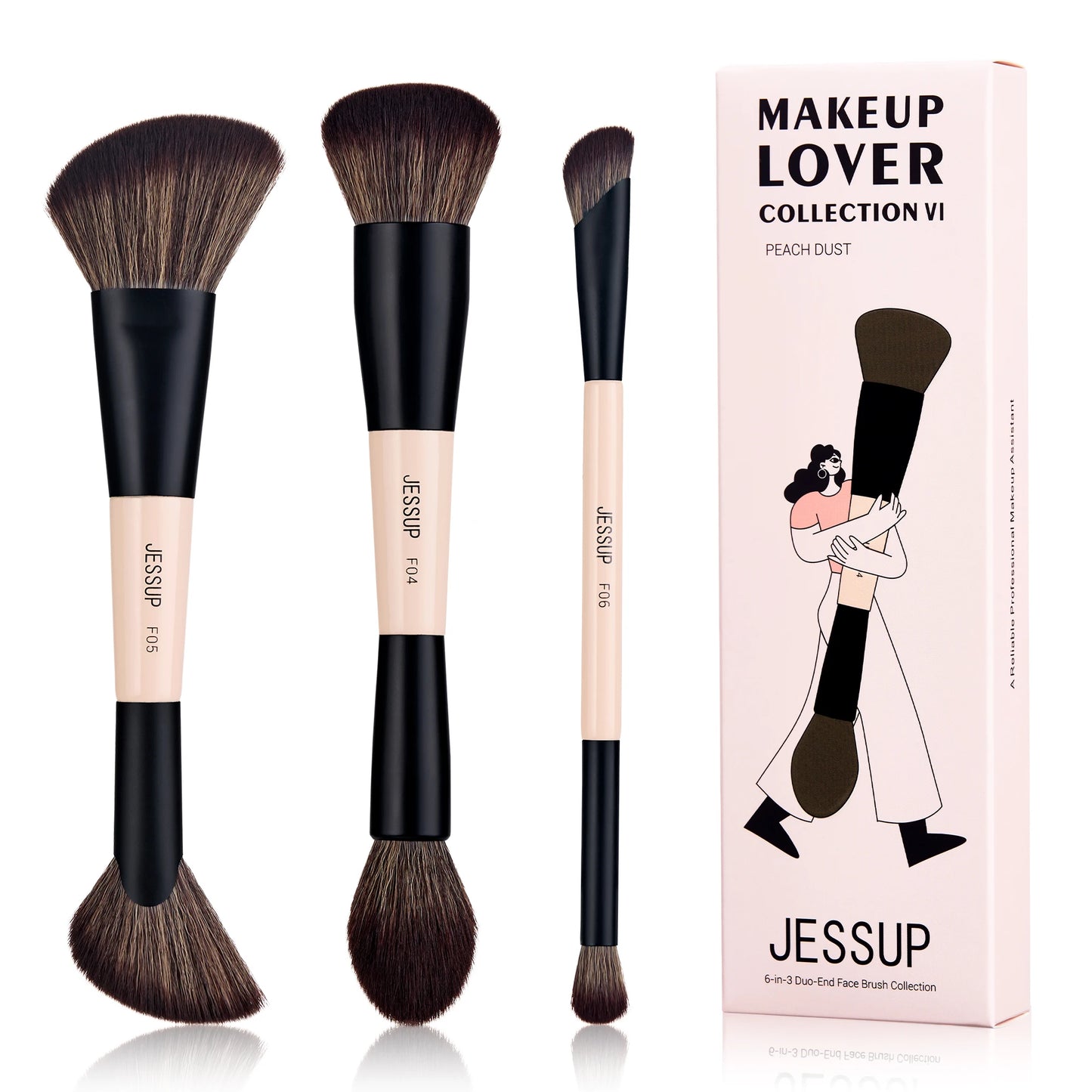 Jessup Makeup Brushes Set, 3/5/7pcs Double Sided Makeup Brush Foundation Eyeshadow Powder Blending,Cruelty-Free Peach Dust T600