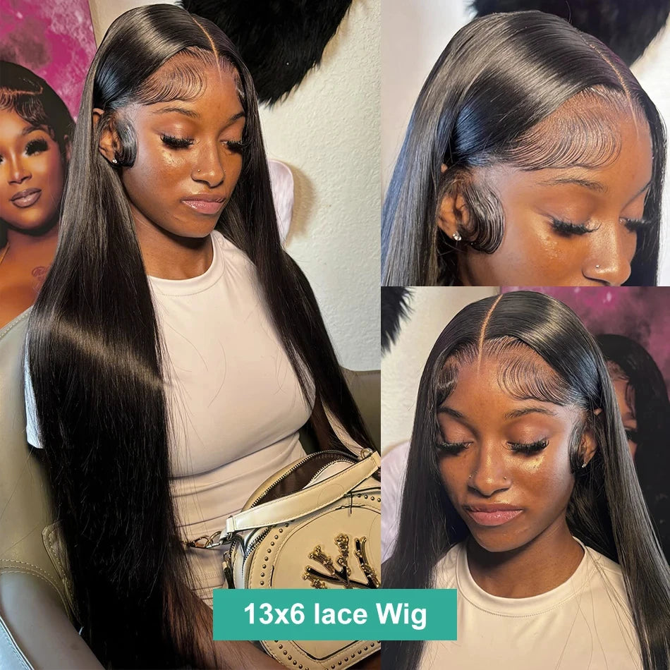 200 Density Straight 13x6 HD Black Lace Frontal Wigs 5x5 Glueless 30 40 Inch 13x4 Lace Front Human Hair Wig Bone Closure Wear Go