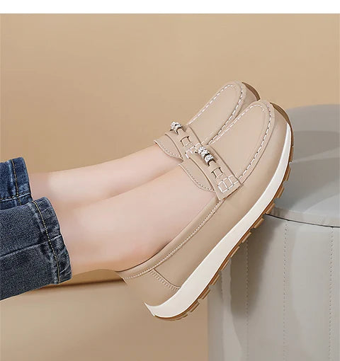 Women's casual flat shoes, 100 genuine leather shoes, lightweight spring and summer loafers, walking mom shoes