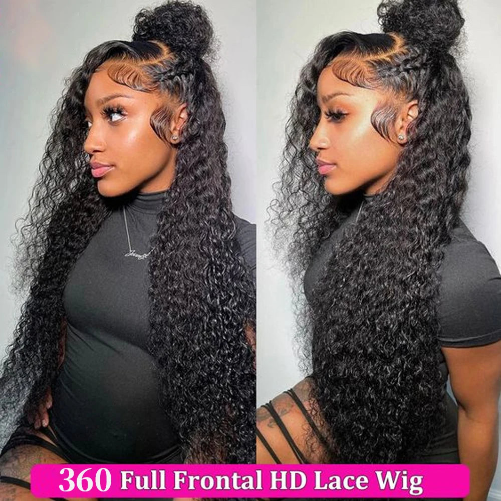 250 Density Hidden Strap 360 Full Lace Front Wig Human Hair Pre Cut Invisible Strap Deep Wave 360 Glueless Wigs with Drawstring