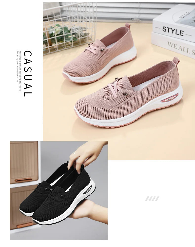 Summer Women's Sneakers Breathable Slip on Walking Shoes Mesh Low Top Womens Vulcanized Shoes Soft Sole Lightweight Women Shoes