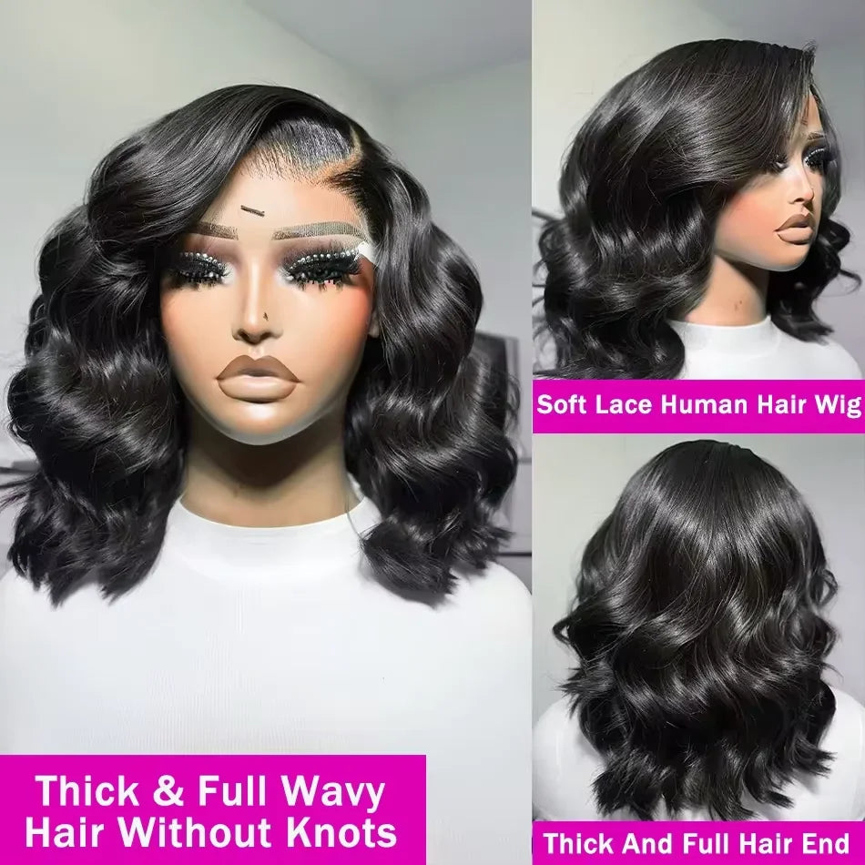 Brazilian 250% Density 13X4 Short Bob HD Lace Front Human Hair Wigs For Women Loose Body Wave Short Lace Frontal Wig Pre Plucked
