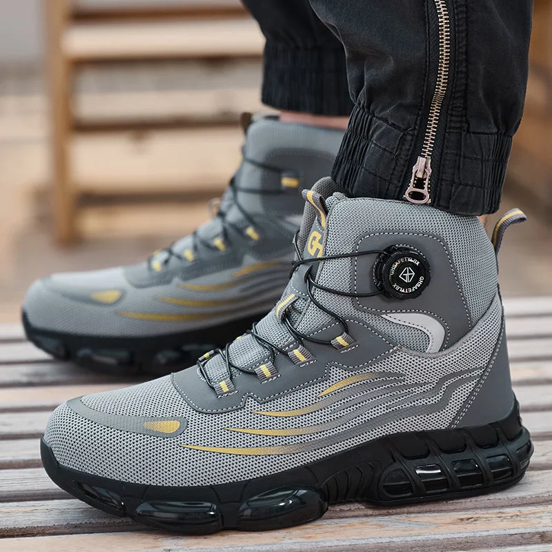 High Top Work Safety Boots Men Steel Toe Cap Work Shoes Rotating Button Indestructible Sneakers Protection Men Safety Shoes