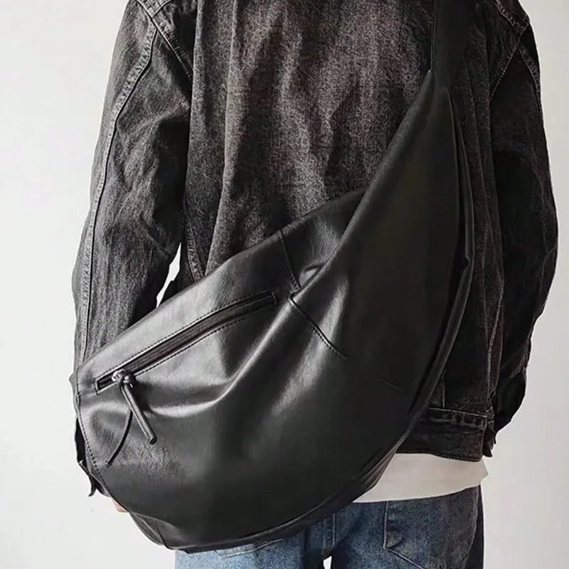 Stylish Dumpling Shaped PU Crossbody Bag for Men, Suitable for Casual Outings and Large Capacity Needs