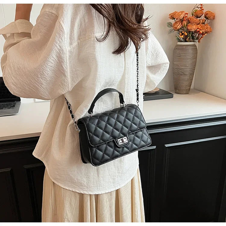 Small Square Lattice Chain Crossbody Bag Women's Shoulder Handbag Simple Handheld Underarm Bag Hot Sale Of The Season New Versat