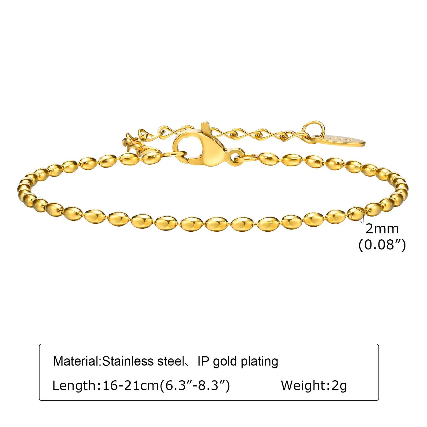 Thin Link Women Bracelet, Stainless Steel 18K Gold Plated Wrist Chain Waterproof Resistant Jewelry