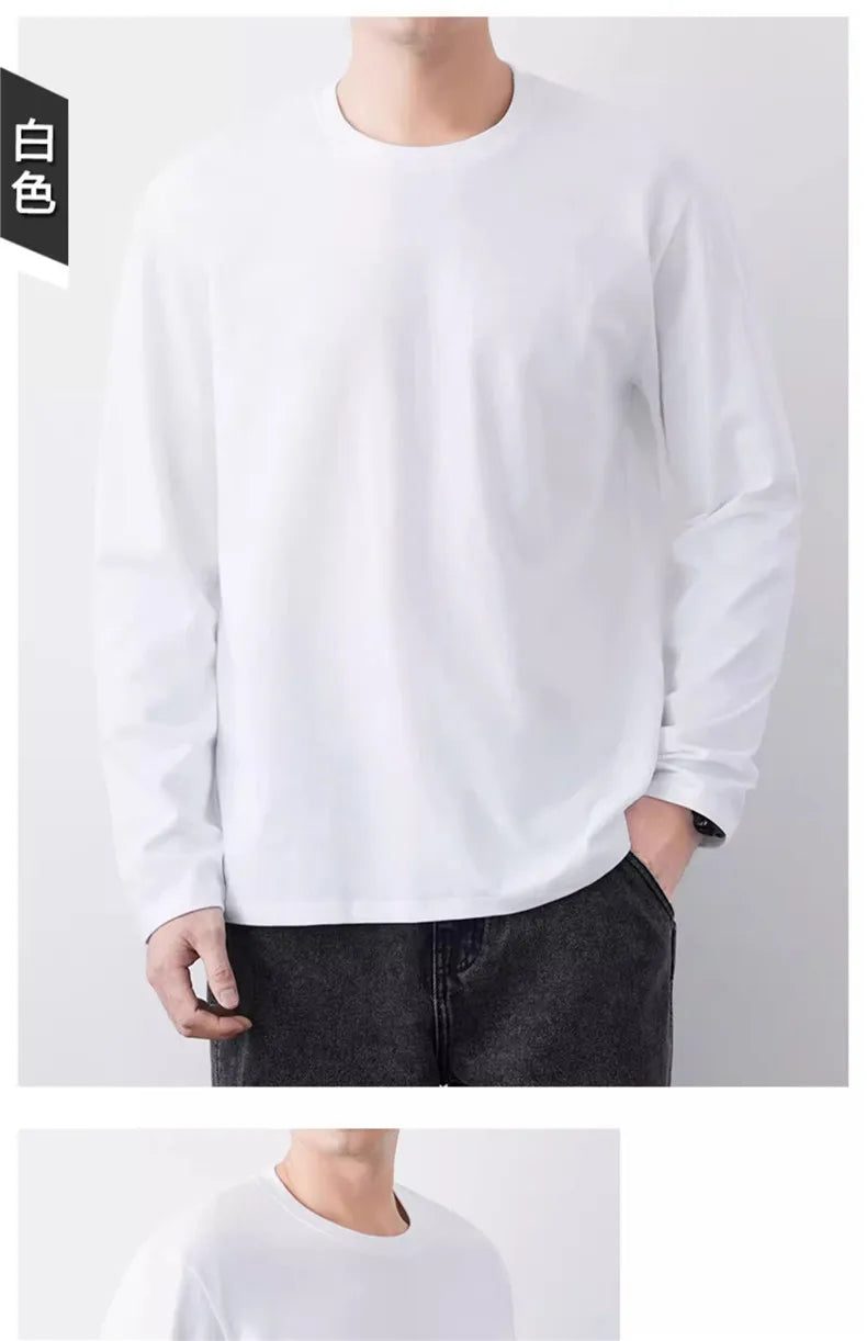 Fast Delivery T-Shirts Men Long Sleeves Tee Tops Male Autumn Plain Cotton Tshirts Plus Size 4XL 5XL Undershirts Man Clothing