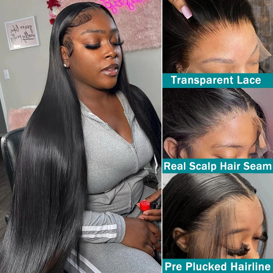 200 Density Straight 13x6 HD Black Lace Frontal Wigs 5x5 Glueless 30 40 Inch 13x4 Lace Front Human Hair Wig Bone Closure Wear Go