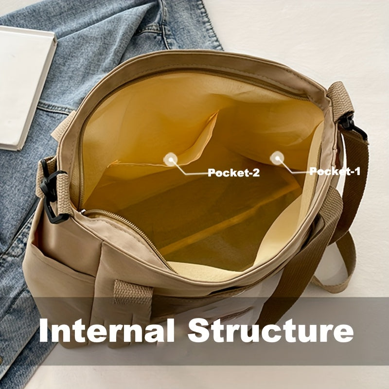 Large Capacity Nylon Crossbody Bag Casual Solid Color Messenger Shoulder Bag with Removable Strap