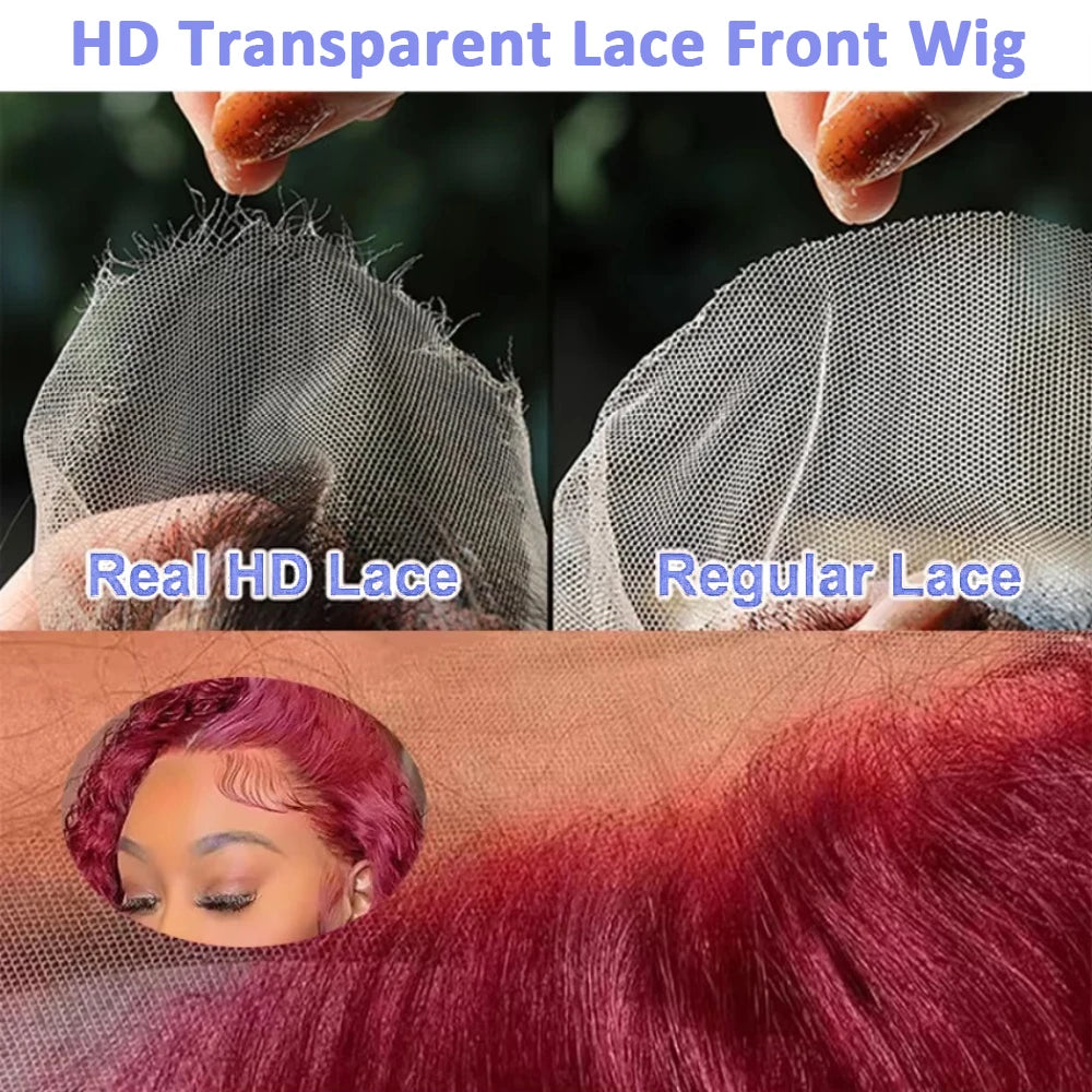 99J Burgundy Straight 13x4 Lace Frontal Bob Wigs Brazilian 100% Human Hair For Women WineRed Lace Front Human Hair Wig Short Bob